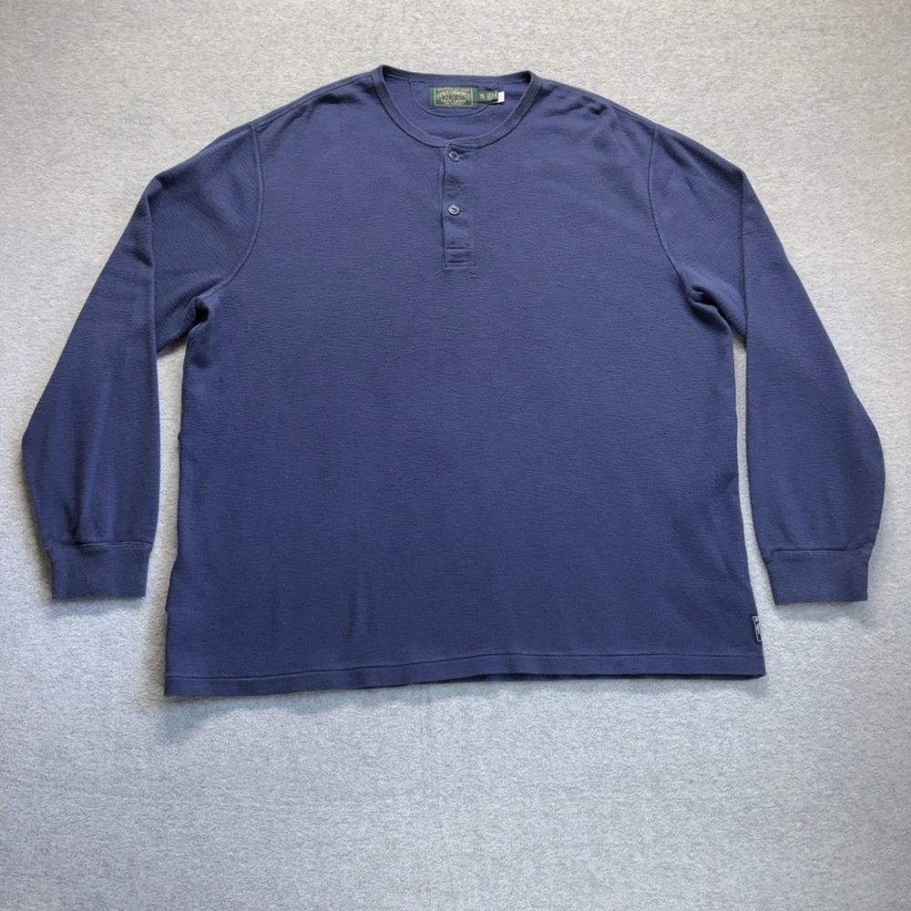 Polo Country Ralph Lauren Mens 2XL Blue Slub Knit Long Sleeve Henley Shirt